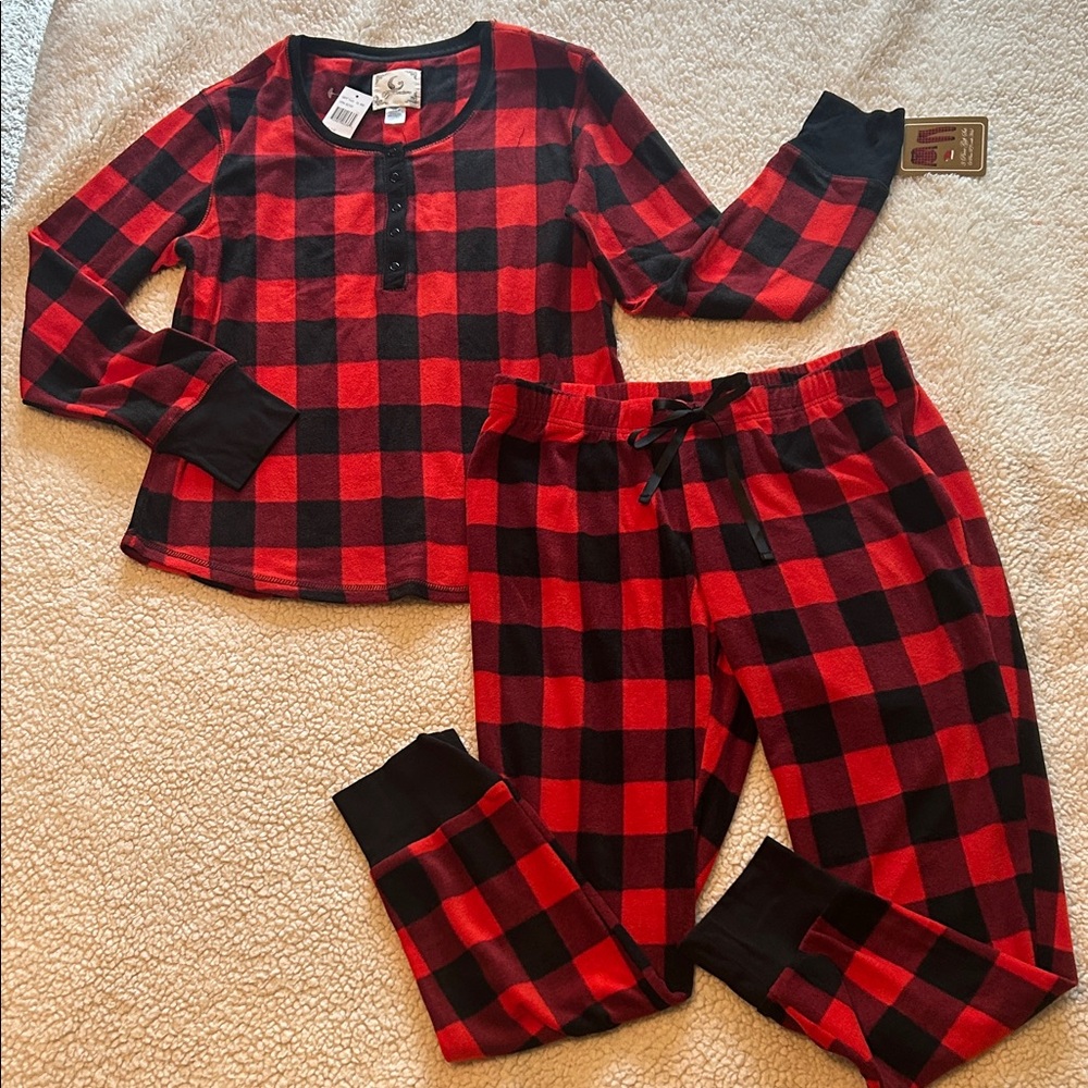 NWT❤️PJ COUTURE🖤BUFFALO PLAID Red & Black 2 piece Pajamas Size Large